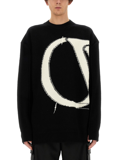 Off-white Oversized Distressed Logo-intarsia Wool Jumper In Black