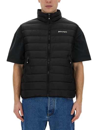 Palm Angels Black Padded Gilet With Logo