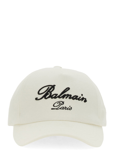 Balmain Baseball Hat With Logo In White