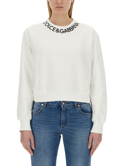 Dolce & Gabbana Short Sweatshirt With Logo In White