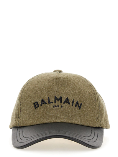 Balmain Cotton Cap With  Paris Logo In Brown