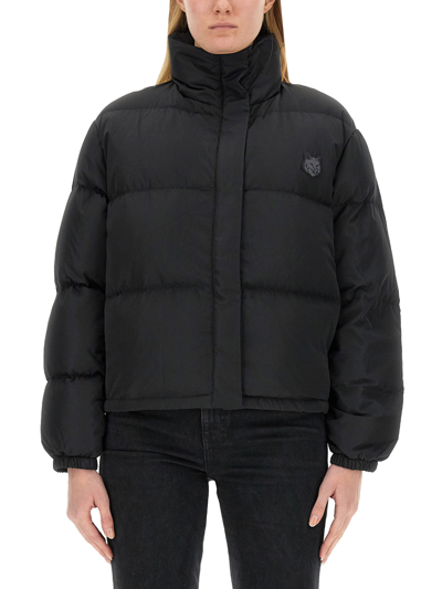 Maison Kitsuné Cropped Puffer In Nylon With Tonal Fox Head Patch In Black