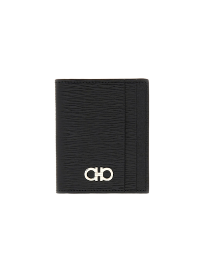 Ferragamo Leather Card Holder In Black