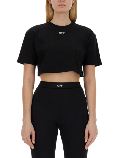 Off-white Ribbed Cropped T-shirt In Black