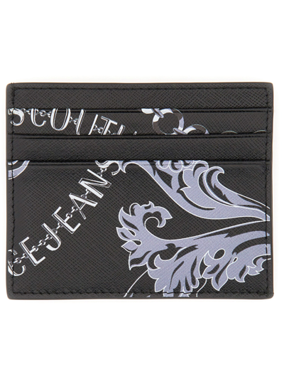 Versace Jeans Couture Leather Card Holder In Black