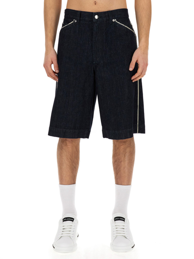 Dolce & Gabbana Logo-plaque Denim Bermuda Shorts