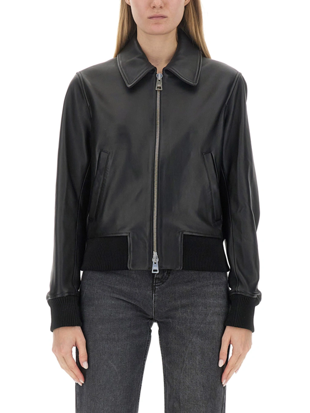 Ami Alexandre Mattiussi Black Zip-up Leather Jacket | ModeSens