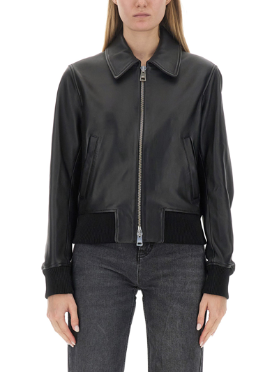 Ami Alexandre Mattiussi Black Zip-up Leather Jacket