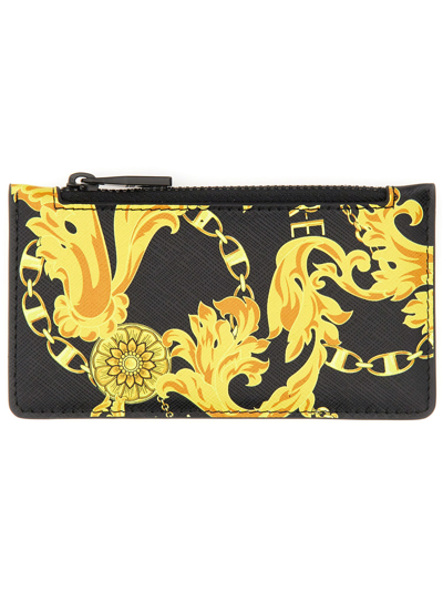 Versace Jeans Couture Baroque-print Leather Wallet In Black