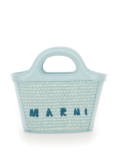 Marni Tropicalia Logo Embroidered Micro Tote Bag In Blue