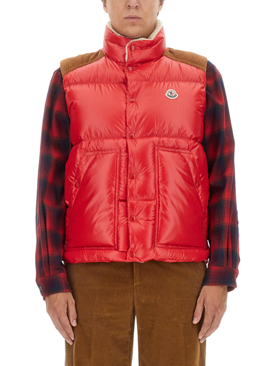 Moncler Waistcoats With Logo In Red