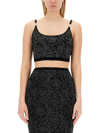 Versace Barocco Embellished Lurex Knit Bra Top In Black