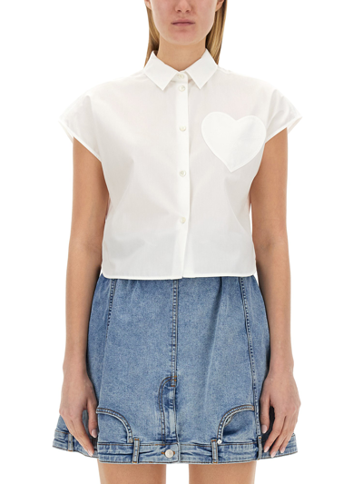 Moschino Jeans Heart Patch Shirt In White