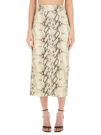 Helmut Lang Beige Python-embossed Leather Midi Skirt In Multicolour