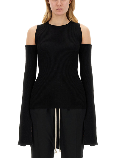 Rick Owens Cape Sleeved Knitted Top In Black