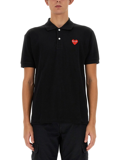 Comme Des Garçons Play Polo With Logo Embroidery In Black