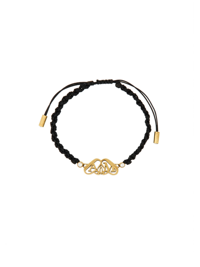 Alexander Mcqueen Friendship Bracelet With Seal Logo In Black