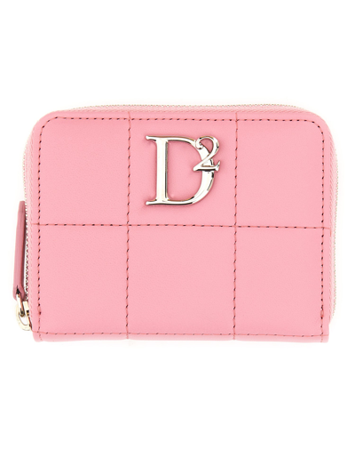 Dsquared2 Logo-plaque Quilted Wallet In Pink