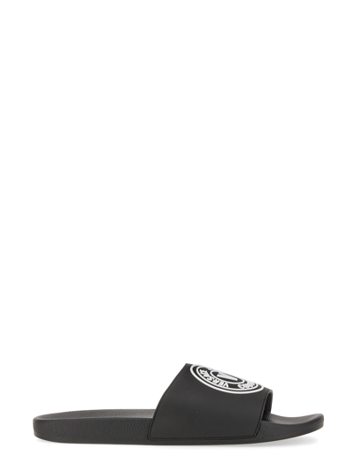 Versace Jeans Couture Black Embossed Pool Slides