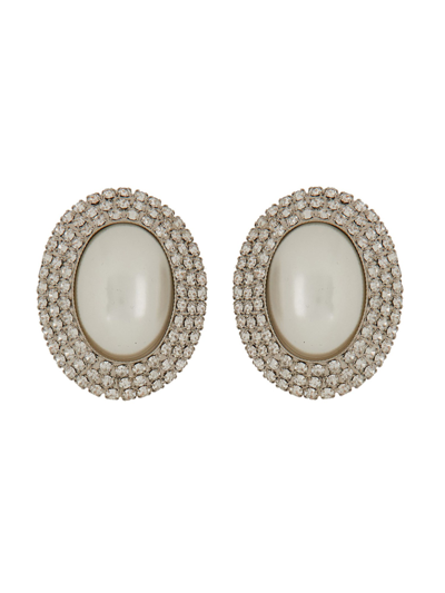 Alessandra Rich Oval Earrings With Pearl And Crystals In Silver