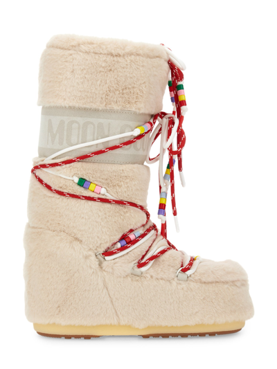 Moon Boot Icon Logo Printed Beads Boots In White