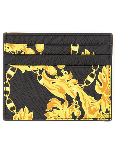 Versace Jeans Couture Leather Card Holder In Black