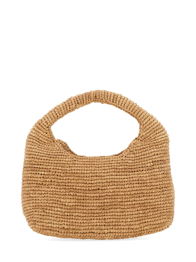 Manebi Halfmoon Raffia Bag In Beige