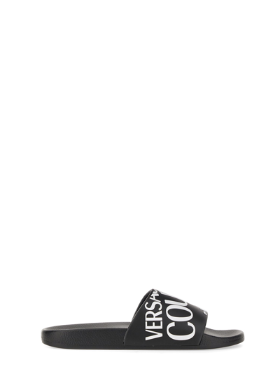 Versace Jeans Couture Logo-print Pool Slides In Black