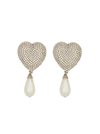 Alessandra Rich Crystal Heart Earrings In Silver