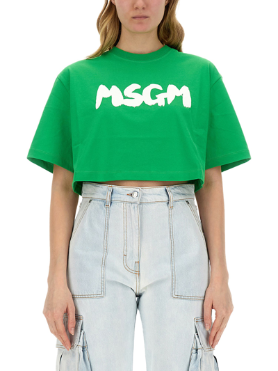 Msgm T-shirt With Logo In Green