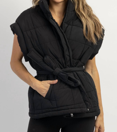 Crescent Avalon Tie Quilted Puffer Vest In Black