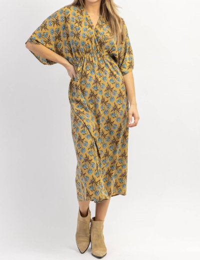 Bucketlist Emmy Floral Midi Dress In Mustard In Yellow