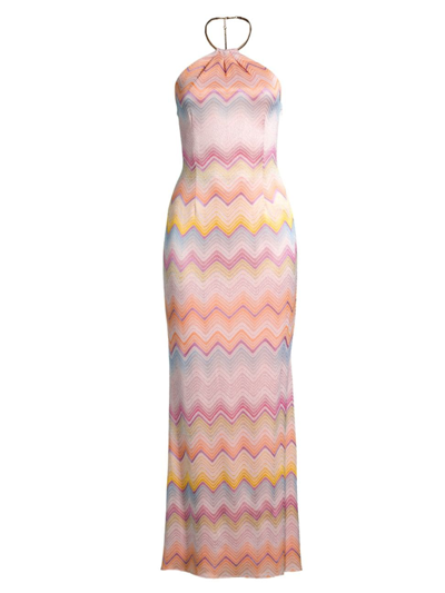 Liv Foster Halter Jacquard Knit Mermaid Maxi Dress In Pink Multi