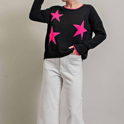 Eesome Women's Sweater With Hot Pink Stars In Black