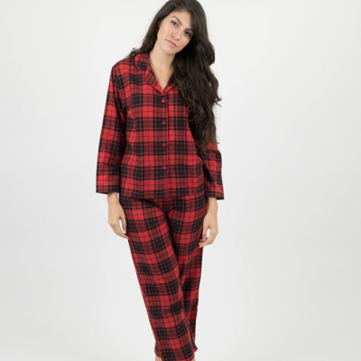 LEVERET WOMEN'S FLANNEL RED & BLACK PLAID BUTTON DOWN PAJAMAS