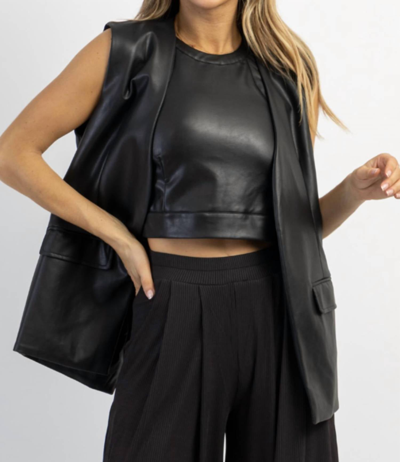 Crescent Laci Leather Halter Crop And Vest Set In Black