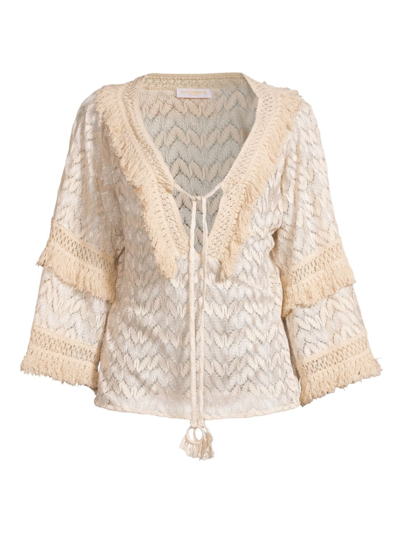 Ramy Brook Women's Ari Chevron Cover-up Top In Sand Chevron Fringe