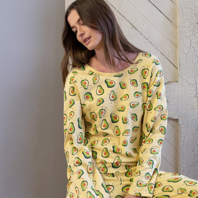 Leveret Women's Loose Fit Avocado Pajamas In Yellow