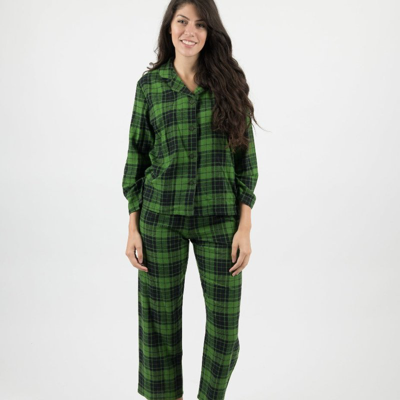 Leveret Women's Green & Black Plaid Flannel Pajamas