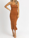 Crescent Open Tie-back Midi Dress In Brown In Brown