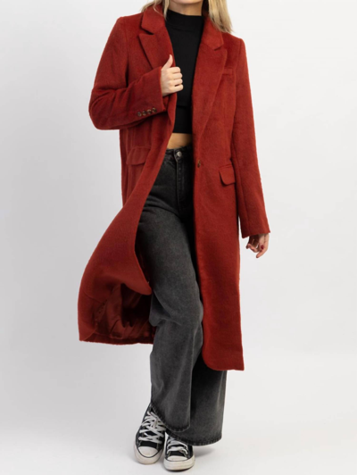 Crescent Eliza Brick Brushed Wool Coat In Red