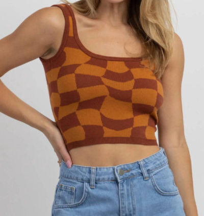 Bailey Rose Checkered Knit Crop Tank In Rust In Multi