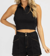 Bailey Rose Collared Halter Tank In Black In Black