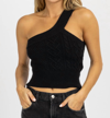 Crescent Cableknit One Shoulder Sweater Top In Black In Black