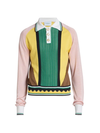 Casablanca Men's Graphic Long-sleeve Polo Sweater In Multicolour