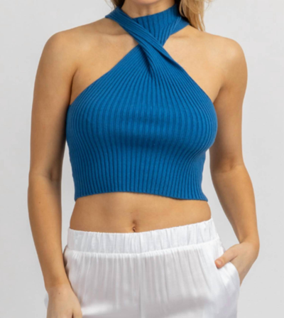 Blue Blush Twist Mockneck Knit Top In Blue