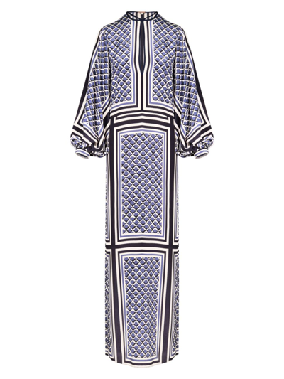 Johanna Ortiz Women's Geometric Art Ankle Dress In Blue Ecru