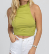 BAILEY ROSE RUCHED HALTER BACKLESS TOP IN AVOCADO