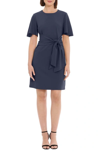 Donna Morgan Flutter Sleeve Waist Tie Dress In Navy Blazer