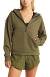 Zella Explore Half Zip Terry Hoodie In Olive Night
